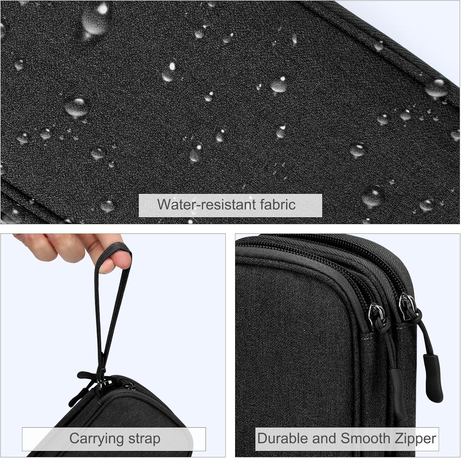FYY Travel Cable Organizer Pouch Electronic Accessories Carry Case Portable Waterproof Double Layers All-in-One Storage Bag for Cord, Charger, Phone, Earphone Black - Image 2