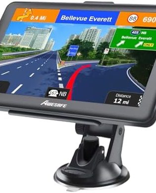 AWESAFE GPS Navigator for Car, Latest 2026 Map 7 Inch Touch Screen, Real Voice Spoken Turn-by-Turn Direction Reminding Navigation System for Cars, Vehicle GPS with Speed and Red Light Warning